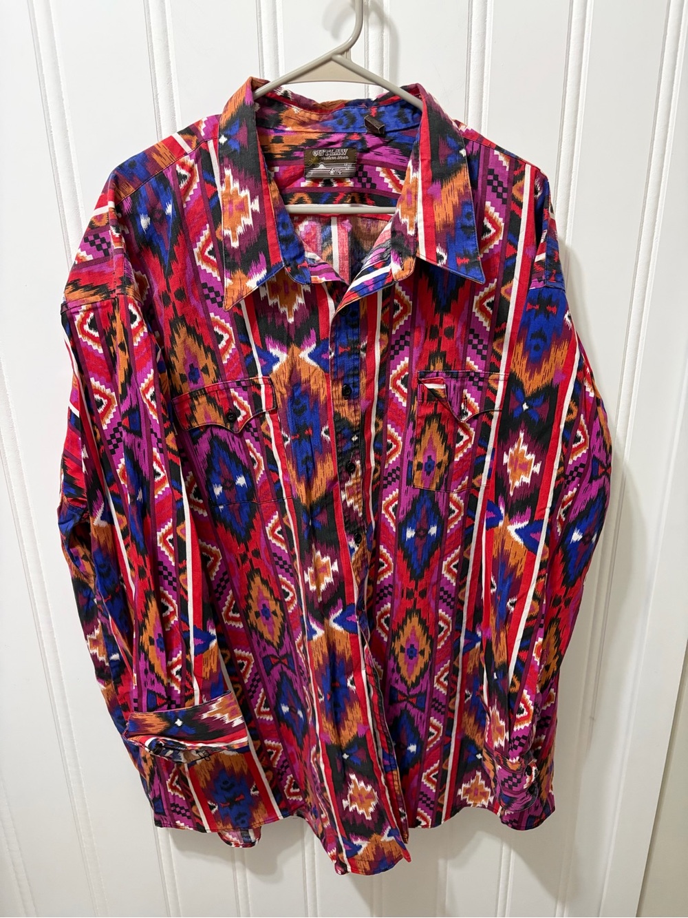 Vintage 90s Outlaw Western Wear Aztec Shirt Mens 4X Big Man Colorful Button Up